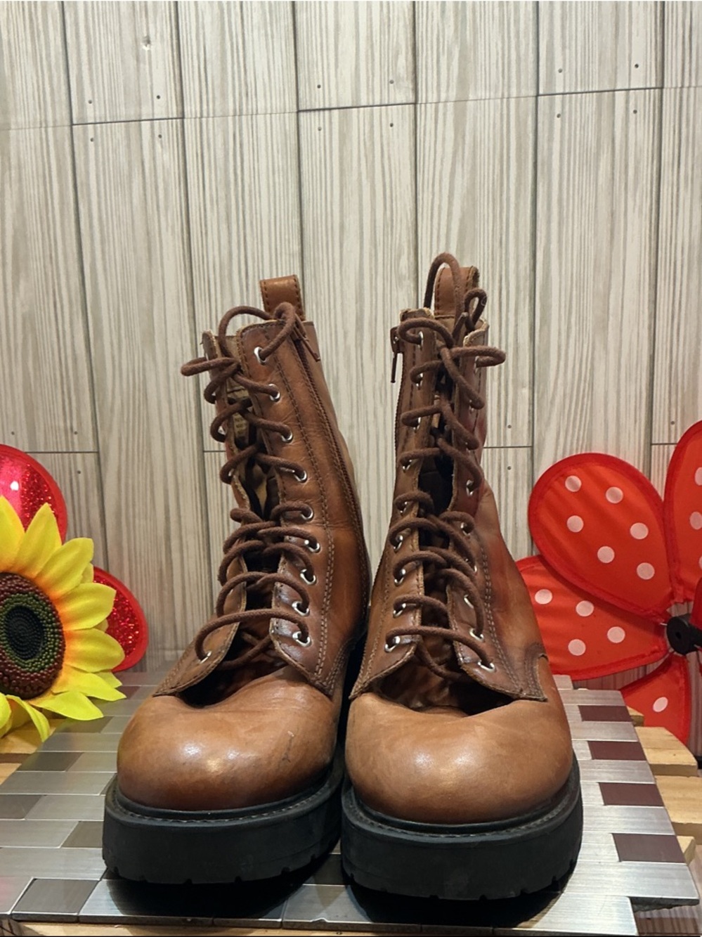 Steve Madden Tan Lace-Up Platform Combat Boots